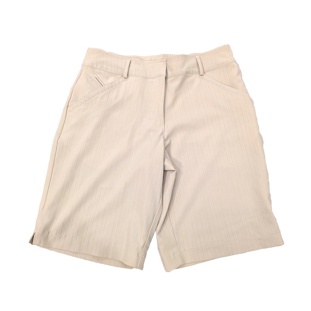 Nike Golf Shorts Womens L Beige Dri-Fit Pinstripe Performance Athletic Stretch